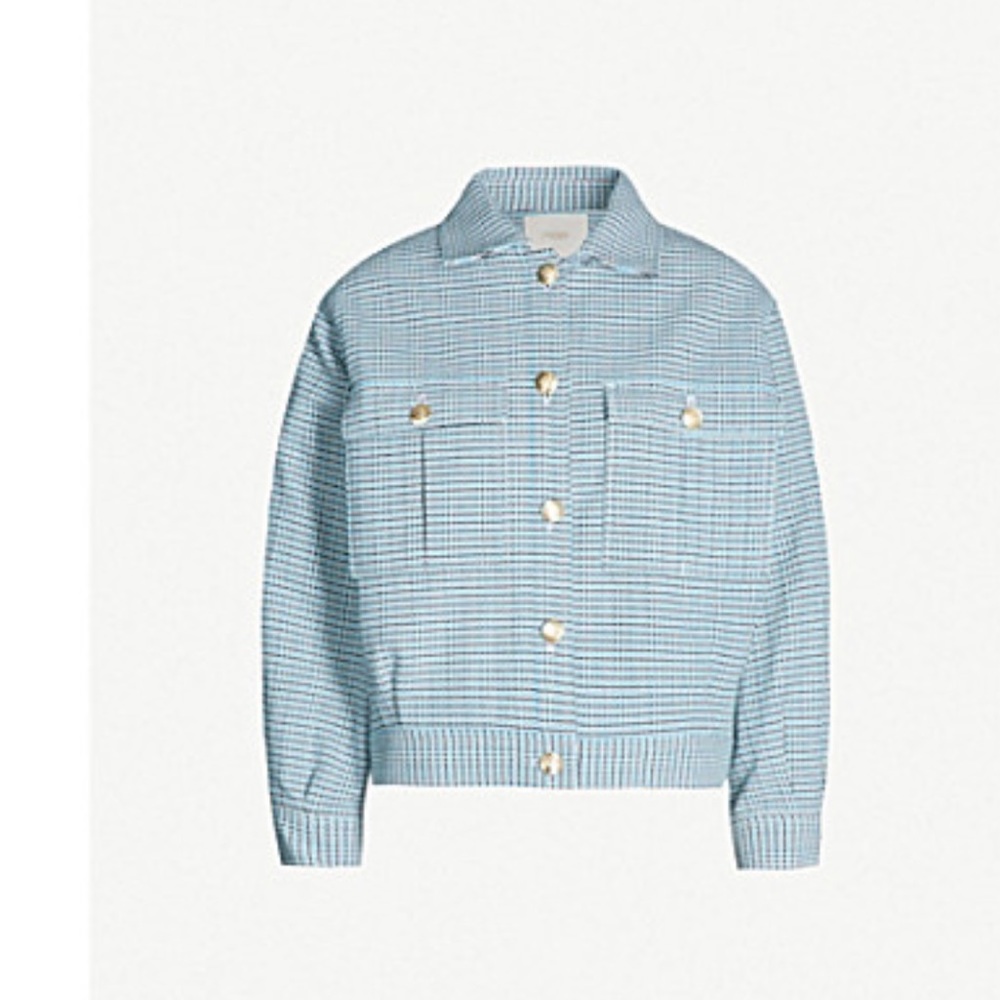 Maje Bikar Tweed Jacket In Blue